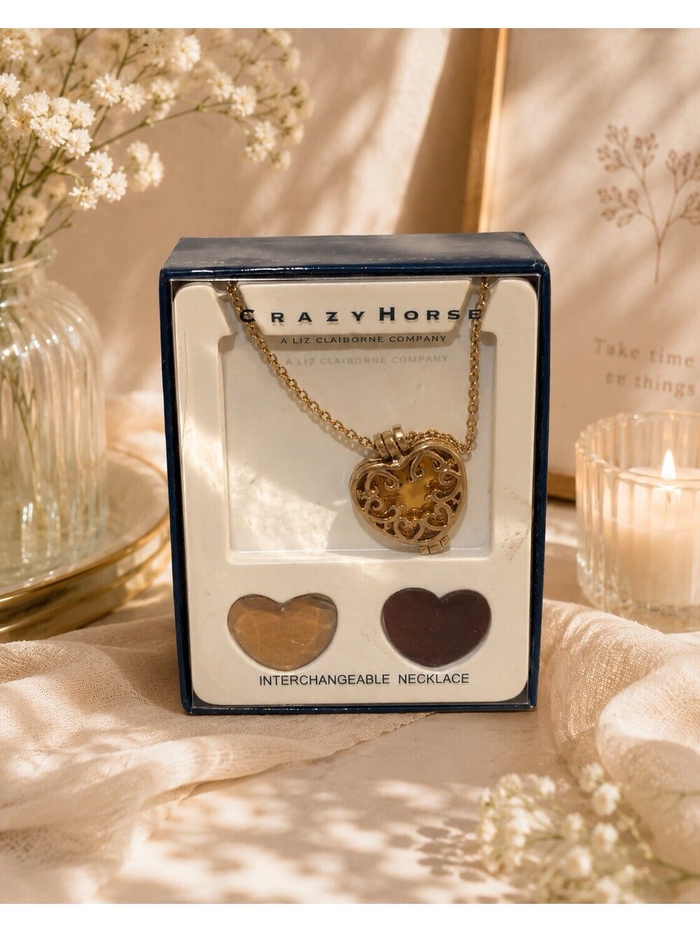 VTG Gold Toned Filigree Heart Locket Interchangeable Hearts Liz Clairborne